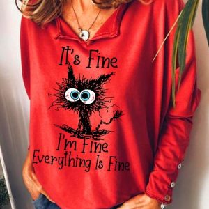 Womens I Am Fine Funny Casual Sweatshirt, Hoodies&Sweatshirts, Lilicloth.com