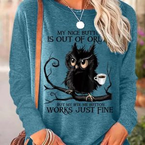 Women My Nice Button Out Of Order But My Bite Me Button Works Just Fine Cotton-Blend Casual Top, Long sleeves, Lilicloth.com