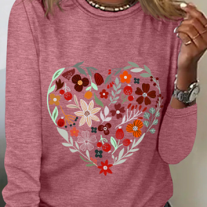 Flower Heart Casual Long Sleeve Shirt, Long sleeves, Lilicloth.com