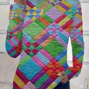 Casual Geometric Crew Neck Long Sleeve T-shirt, T-shirts, color:As Picture|size:3XL, catalog Noracora shop