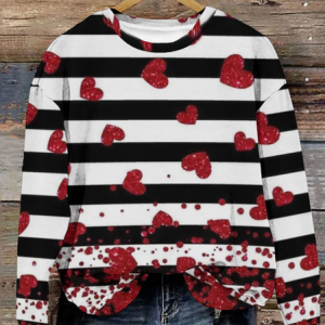 Women's Valentine's Day Striped Love Hear Print Long Sleeve Sweatshirt, JustFashionNow Sweatshirts & Hoodies, color:White|size:XXL,