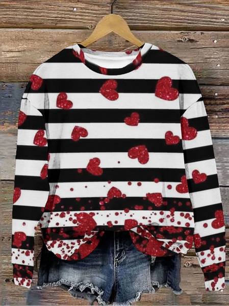 Women's Valentine's Day Striped Love Hear Print Long Sleeve Sweatshirt, JustFashionNow Sweatshirts & Hoodies, color:White|size:XXL,