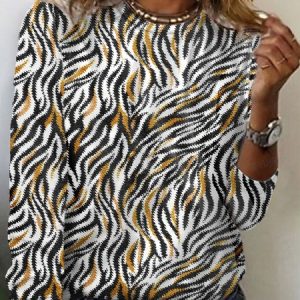 Casual Zebra Crew Neck Long Sleeve T-shirt, T-shirts, color:White|size:XXL, catalog Noracora shop