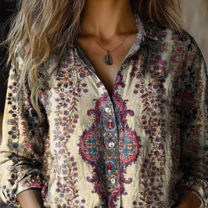 Ladies vintage cute floral art print casual long sleeve comfortable shirt, Blouses, Lilicloth.com