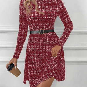 Women Striped Spring/Fall Dress Crew Neck Long Sleeve T-Shirt Dress H-Line Dress, Dresses, color:Red|size:XXL, catalog Noracora shop