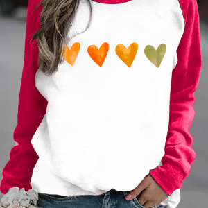Women'S Watercolor Heart Print Crew Neck Sweatshirt, Hoodies&Sweatshirts, Lilicloth.com