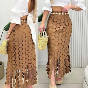 Hollow-out Boho Tassel Slim Fit Bodycon Long Skirt, women Skirts, ChicMe catalog