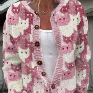 Cute cat color block button knit cardigan, Cardigans, Lilicloth.com