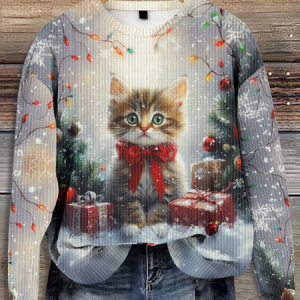 Christmas tree Cat Christmas Knitted Casual Sweater, Sweaters, Lilicloth.com