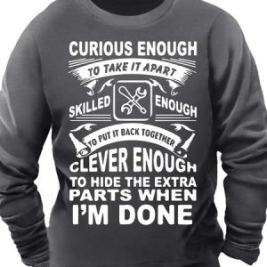 Men‘s Curious Enough To Take It Apart Skilled Enough To Put It Back Together Clever Enough Regular Fit Text Letters Casual Crew Neck Sweatshirt, Hoodies&Sweatshirts, Lilicloth.com