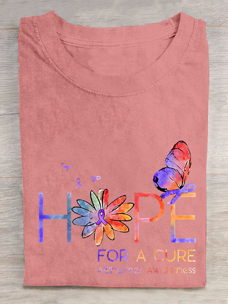 Women's Hope For A Cure Purple Ribbon Alzheimer's Awareness Fighter Supporter Cotton T-Shirt, T-shirts, Lilicloth.com