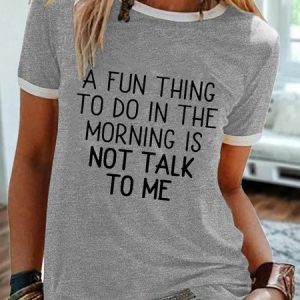 Fun text print round neck short-sleeved cotton-blend T-shirt, Hoodies&Sweatshirts, Lilicloth.com