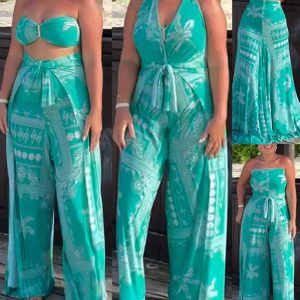 2 Piece Tropical Bandeau Sleeveless Pants Sexy Coat Pants Set, women Two-piece Sets, ChicMe catalog