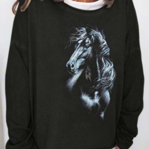 Women Pattern Loose Casual Crew Neck Sweatshirt, Hoodies&Sweatshirts, Lilicloth.com