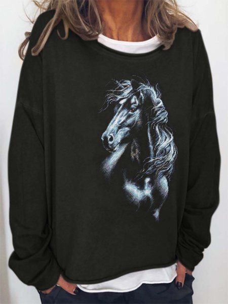 Women Pattern Loose Casual Crew Neck Sweatshirt, Hoodies&Sweatshirts, Lilicloth.com