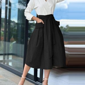 Colorblock Turn-down Collar Long Sleeve Shirt Dress Casual Tied Detail Pocket Design Dress, women Midi Dresses, ChicMe catalog