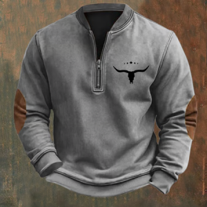 Men's Western Vintage Print Half Collar Sweatshirt, Hoodies&Sweatshirts, Lilicloth.com