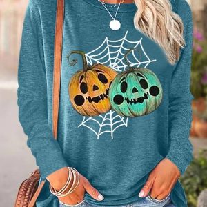 Pumpkin Cotton-Blend Crew Neck Regular Fit Tops, Long sleeves, Lilicloth.com