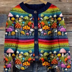 Knitted Casual Crew Neck Cardigan, Cardigans, Lilicloth.com