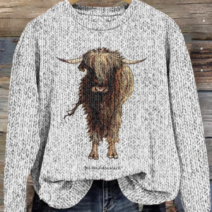 Scottish Highland Bull Round Neck Sweater, Sweaters, Lilicloth.com