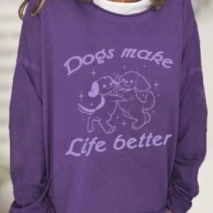 Dogs Make My Life Better Cute Dancing Dogs Vintage Graphic Casual Sweatshirt, Hoodies&Sweatshirts, Lilicloth.com
