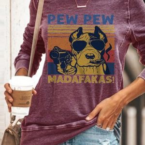 PEW PEW MADAFAKAS DOG Casual Letter Crew Neck Woman's Sweatshirts, Hoodies&Sweatshirts, Lilicloth.com