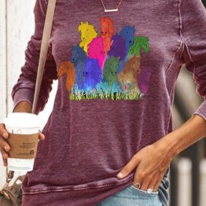 Womens Horse Lovers Watercolor Horses Casual Sweatshirt, Hoodies&Sweatshirts, Lilicloth.com