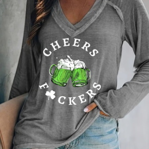 Women's St. Patrick's Day Cheers F*uckers Clover Long-Sleeve T-Shirt, Long sleeves, Lilicloth.com