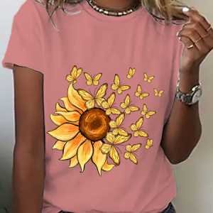 Sunflower Butterfly Cotton T-Shirt, T-shirts, Lilicloth.com
