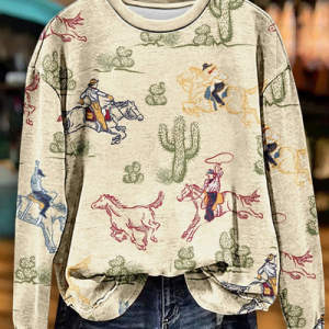 Vintage Western Cactus Rodeo Sweatshirt, Hoodies&Sweatshirts, Lilicloth.com