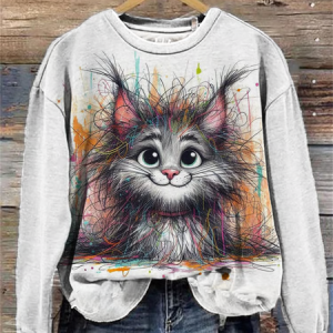 Women's Cute Art Explosion Cat Print Sweatshirt, Hoodies&Sweatshirts, Lilicloth.com
