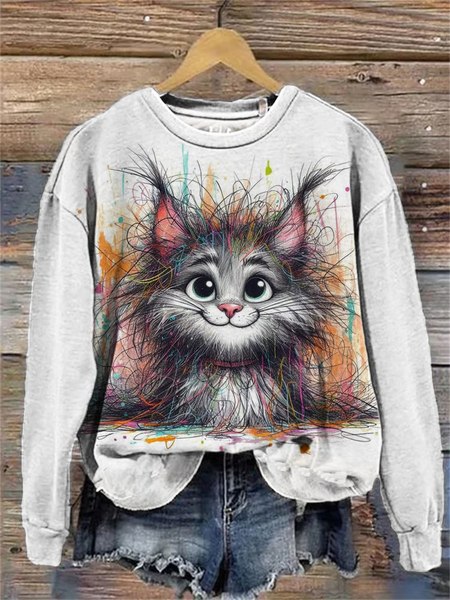 Women's Cute Art Explosion Cat Print Sweatshirt, Hoodies&Sweatshirts, Lilicloth.com