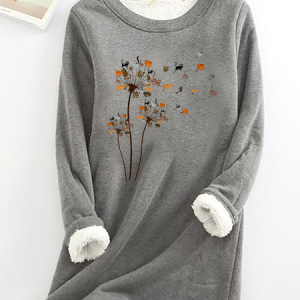 Cats Flower Fly Dandelion Casual Fluff Fleece Fabric Sweatshirt, Hoodies&Sweatshirts, Lilicloth.com