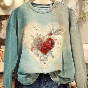 Women's Valentine's Day Cute Graphic Print Long Sleeve Crew Neck Sweatshirt, JustFashionNow Sweatshirts & Hoodies, color:Apricot|size:XXL,