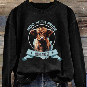 Cute highland cow round neck sweatshirt, Hoodies&Sweatshirts, Lilicloth.com