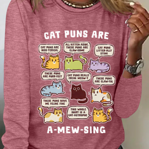 Cat Puns Are A-Mew-Sing Casual Long Sleeve Shirt, Long sleeves, Lilicloth.com
