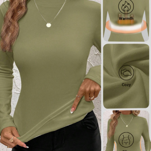 Vintage Plain Mock Neck Long Sleeve T-shirt, T-shirts, color:Green|size:3XL, catalog Noracora shop