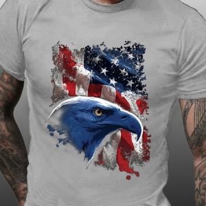 America Flag Men's Vintage Crew Neck Cotton T-Shirt, T-shirts, Lilicloth.com