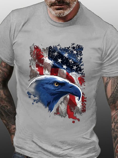 America Flag Men's Vintage Crew Neck Cotton T-Shirt, T-shirts, Lilicloth.com