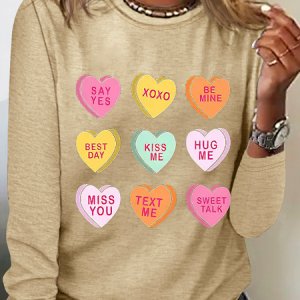 Women's Love Valentine's Day Round Neck Casual Long Sleeve T-Shirt, Long sleeves, Lilicloth.com