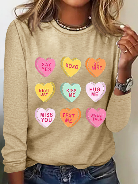 Women's Long Sleeve Tee T-shirt Spring/Fall Text Letters Printing Crew Neck Casual Graphic Tee Top, JustFashionNow T-Shirts, color:Apricot|size:XXL,
