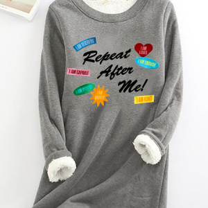 Repeat After Me Casual Fluff Fleece Fabric Sweatshirt, Hoodies&Sweatshirts, Lilicloth.com