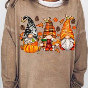 Women Halloween Gnome Fall Leaves Casual Sweatshirt, Hoodies&Sweatshirts, Lilicloth.com