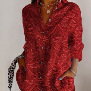Retro dark floral casual long sleeved shirt, Blouses, Lilicloth.com