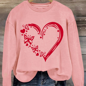 Women's Crew Neck Butterfly Printing Casual Spring/Fall Long Sleeve Sweatshirt, JustFashionNow Sweatshirts & Hoodies, color:Pink|size:XXL,