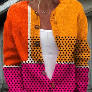 Casual Crew Neck Loose Knitted Cardigan, Cardigans, Lilicloth.com