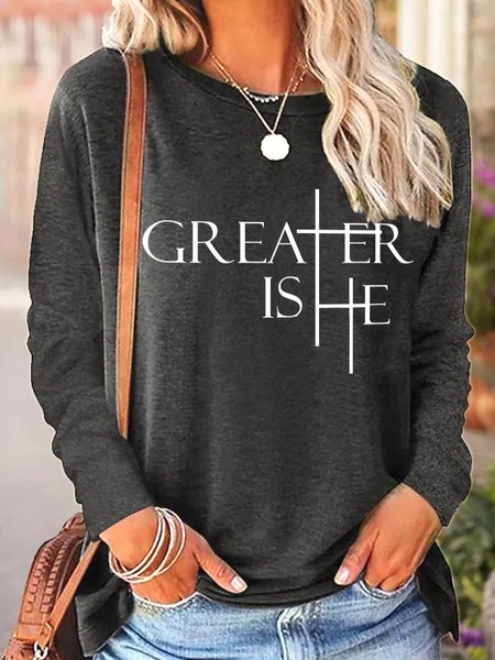Greater Is He Cross Women's Long Sleeve T-Shirt, Long sleeves, Lilicloth.com