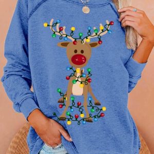 Womens Christmas Casual Elk Crew Neck Sweatshirt, Hoodies&Sweatshirts, Lilicloth.com