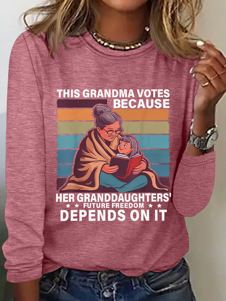 This Grandma Votes Because Her Granddaughters' Future Freedom Depends On It Casual Long Sleeve Shirt, Long sleeves, Lilicloth.com