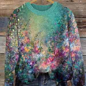Crew Neck Simple Abstract Loose Sweater, Sweaters, Lilicloth.com